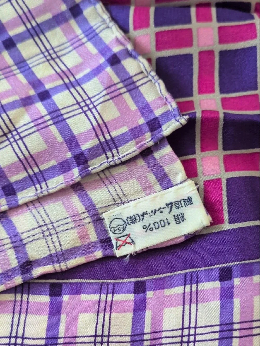 Givenchy Pink and Purple Checked Silk Scarf